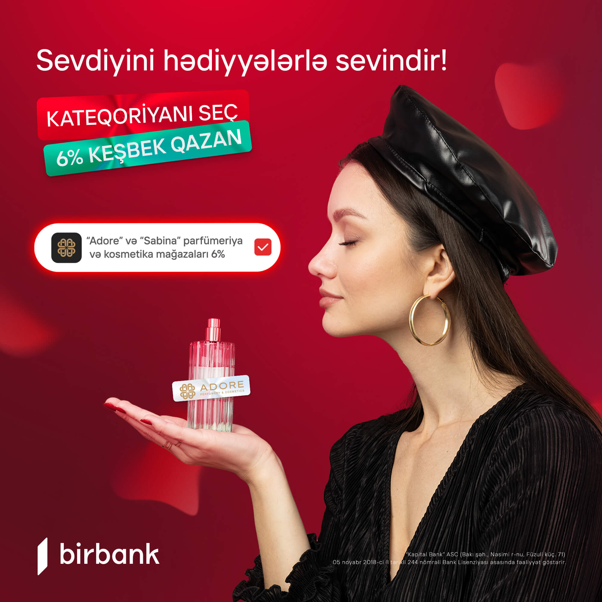 "Adore" və "Sabina" parfümeriya və kosmetika mağazaları" kateqoriyası 6% keşbek qazandırır