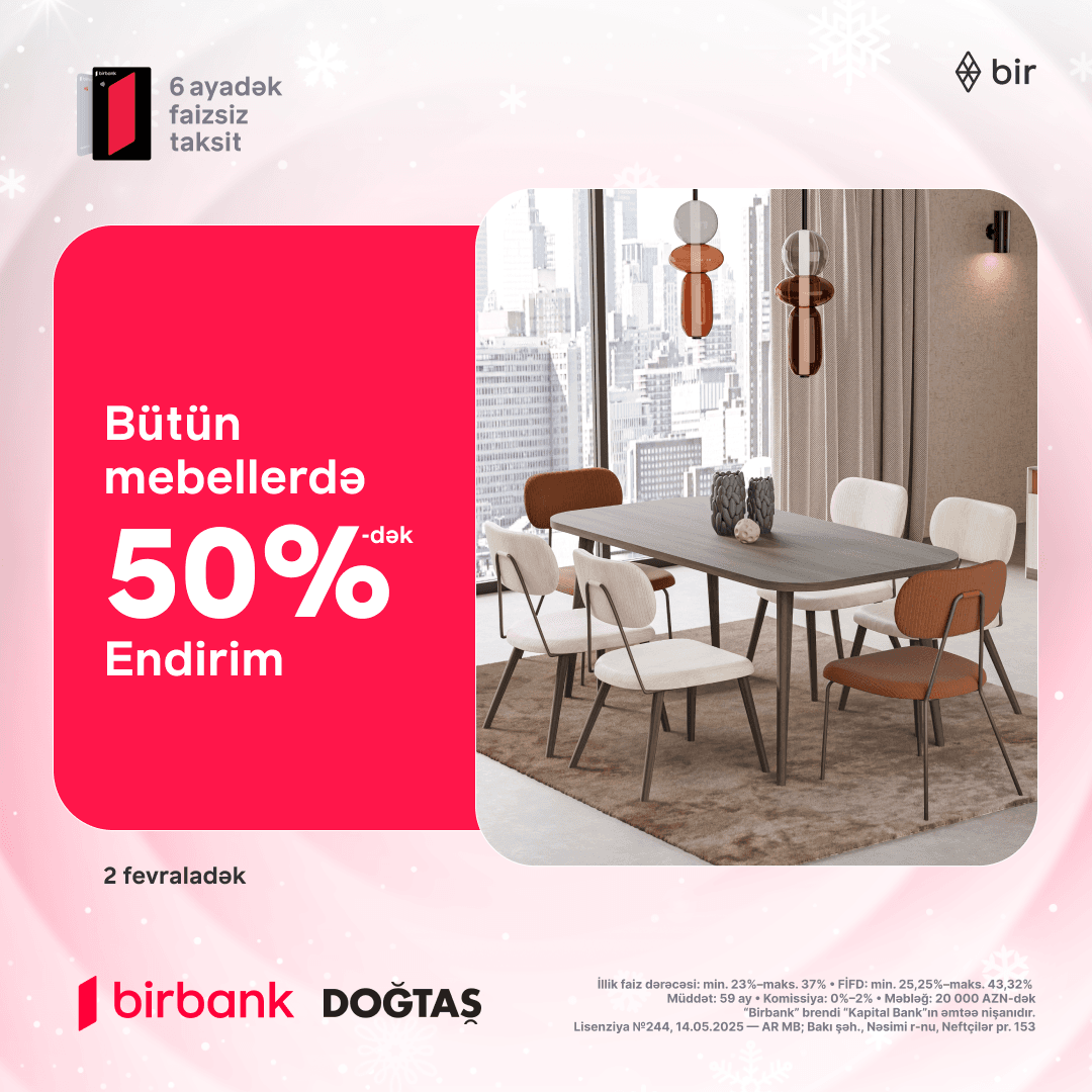 Mebelləri 50%-dək endirimlərlə yeniləməyə tələsin!