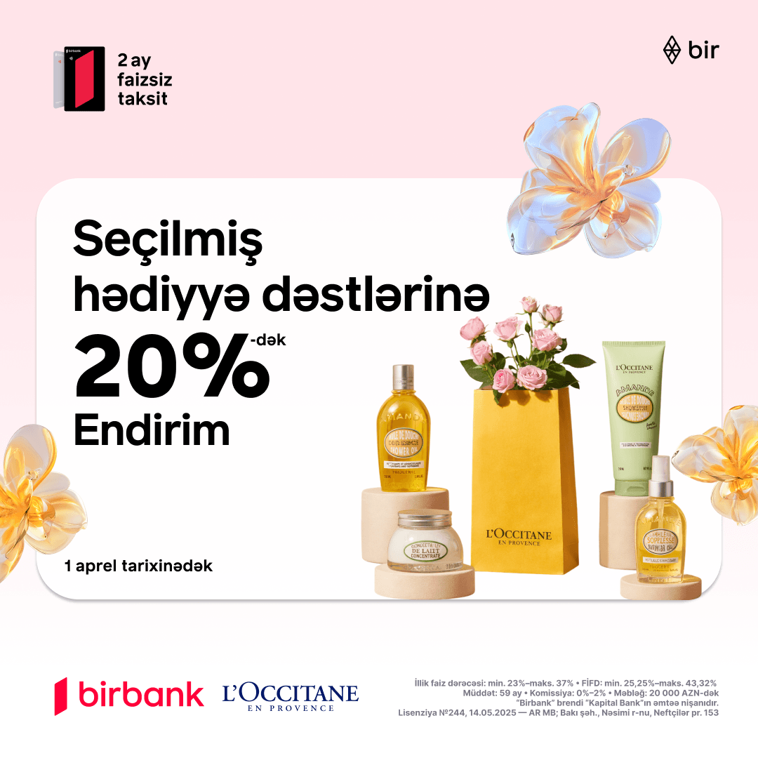 L'Occitane-da seçilmiş hədiyyə dəstlərini 20%-dək endirimlə əldə et!