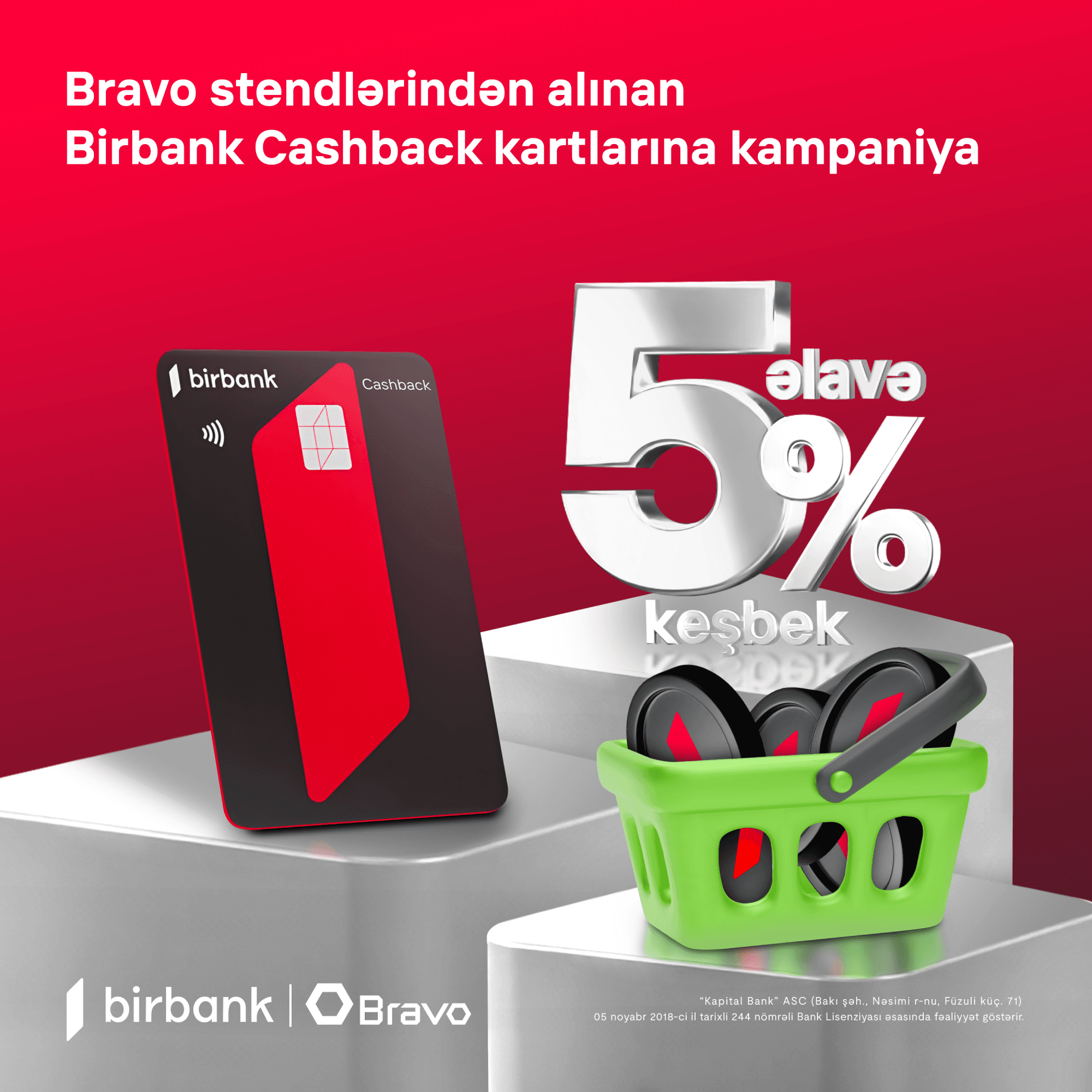BRAVO-da stendlərdən Birbank Cashback kartını əldə et və alış-verişlərdən əlavə 5% keşbek qazan!