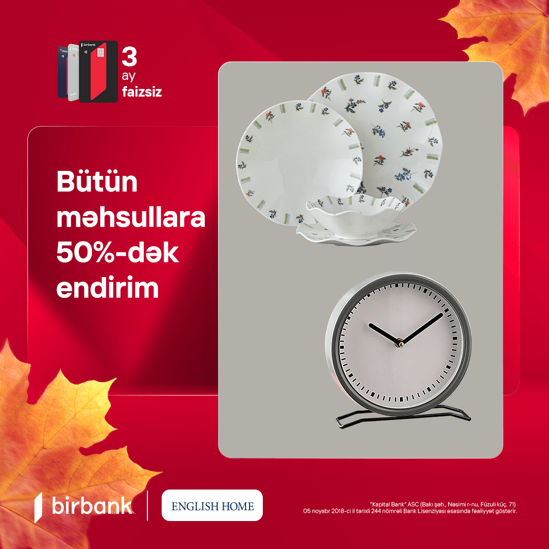 Evin üçün hər şey 50%-dək endirimlə 