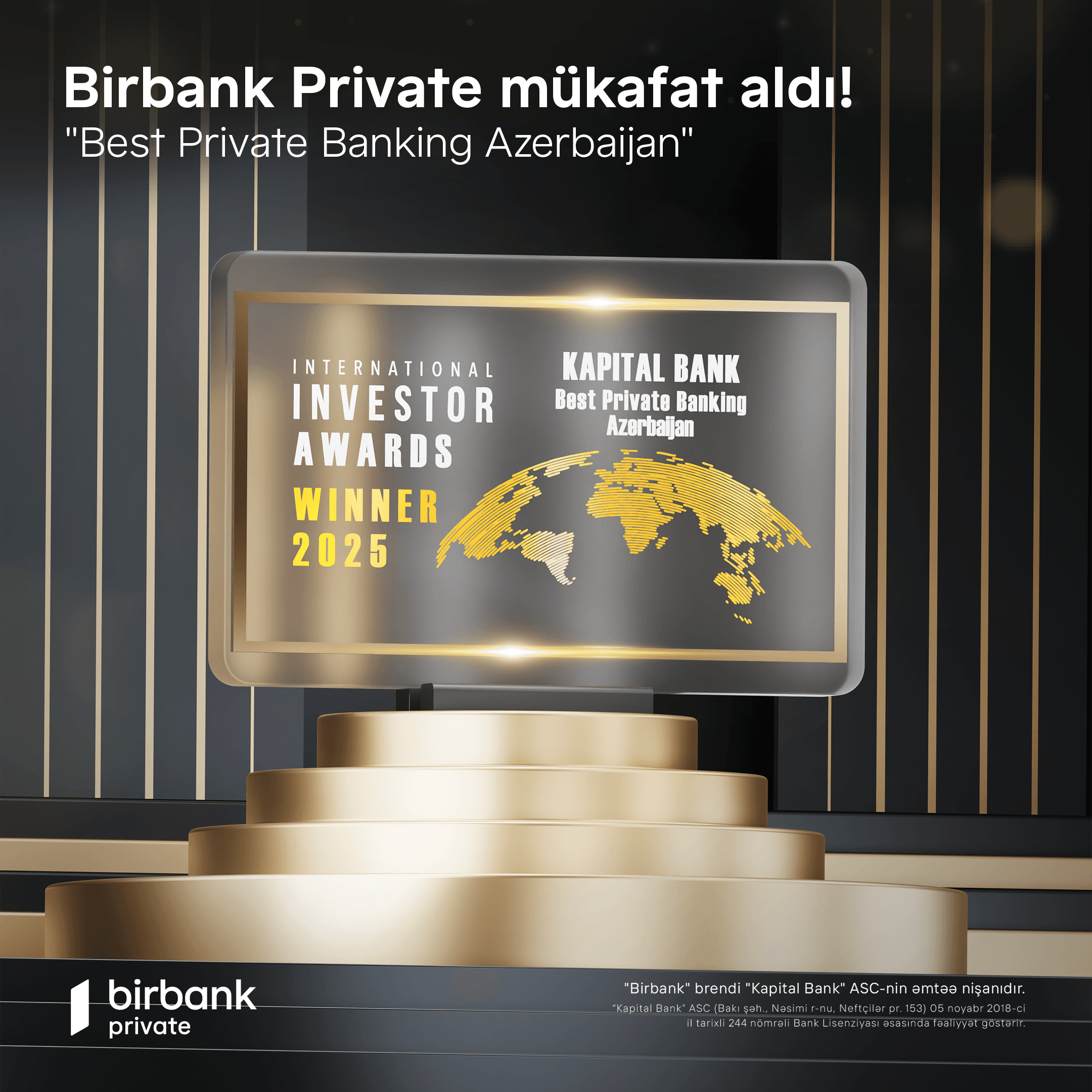 Birbank Private beynəlxalq “International Investor” nəşri tərəfindən “Best Private Banking Azerbaijan” mükafatına layiq görüldü