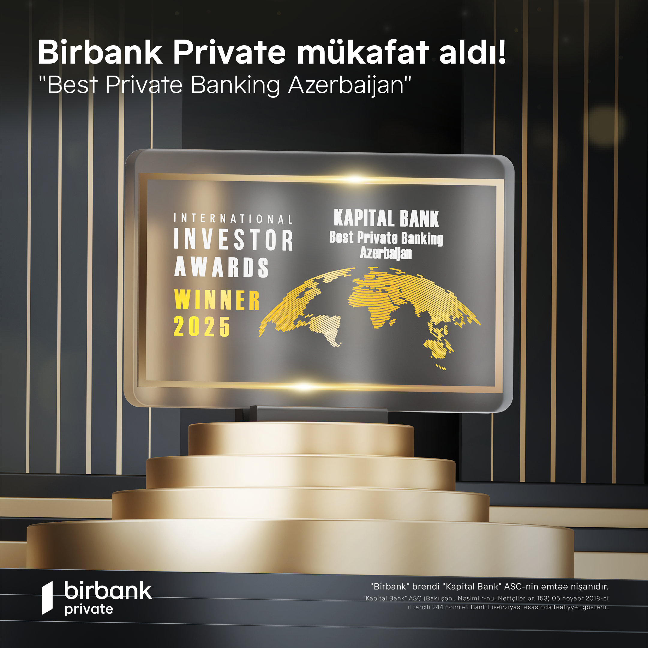 Birbank Private удостоен международной премии «Best Private Banking Azerbaijan»
