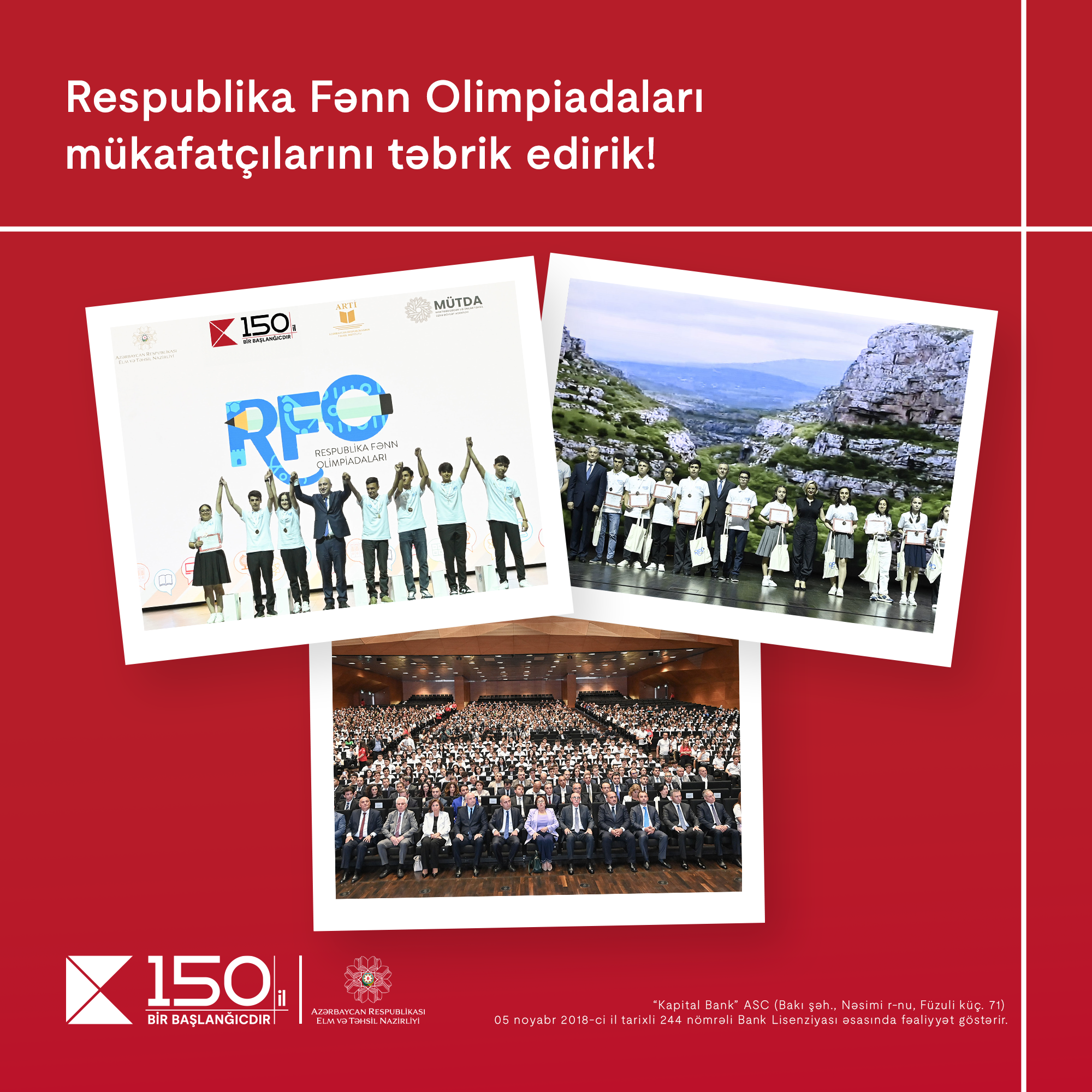 Kapital Bank-ın dəstəyi ilə keçirilən Respublika Fənn Olimpiadalarının qaliblərinə mükafatlar təqdim olundu