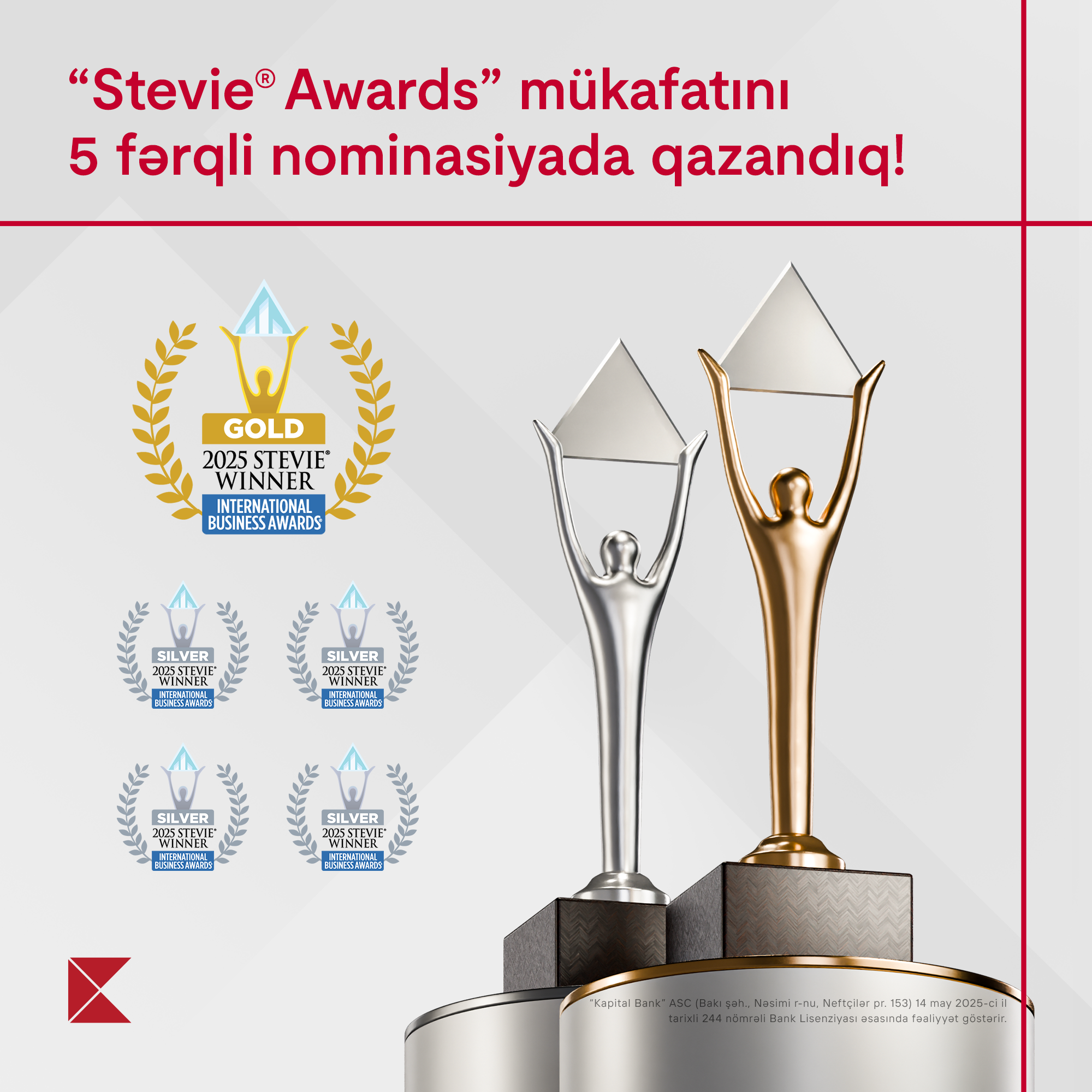 Kapital Bank удостоен наград «Stevie Awards» в пяти номинациях