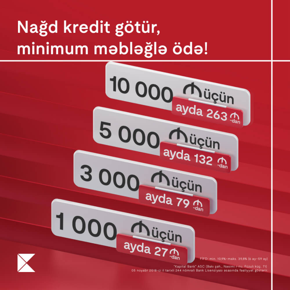 Kapital Bank-dan nağd pul kreditinə minimum ödəniş fürsəti